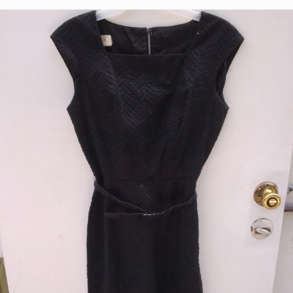 L'Aiglon Dress 1950s wiggle sleeveless belted black Pin Up Couture France Textur - Picture 3 of 5
